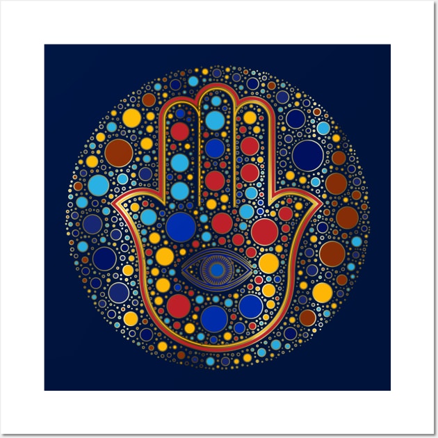 Hamsa Hand - Hand of Fatima colorful dot art Wall Art by Nartissima